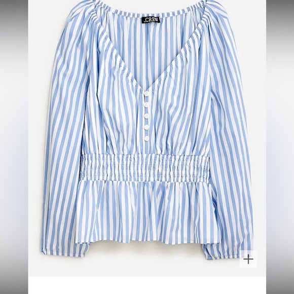 Jcrew V-neck smocked-waist top in stripe cotton lawn xs - Picture 1 of 3